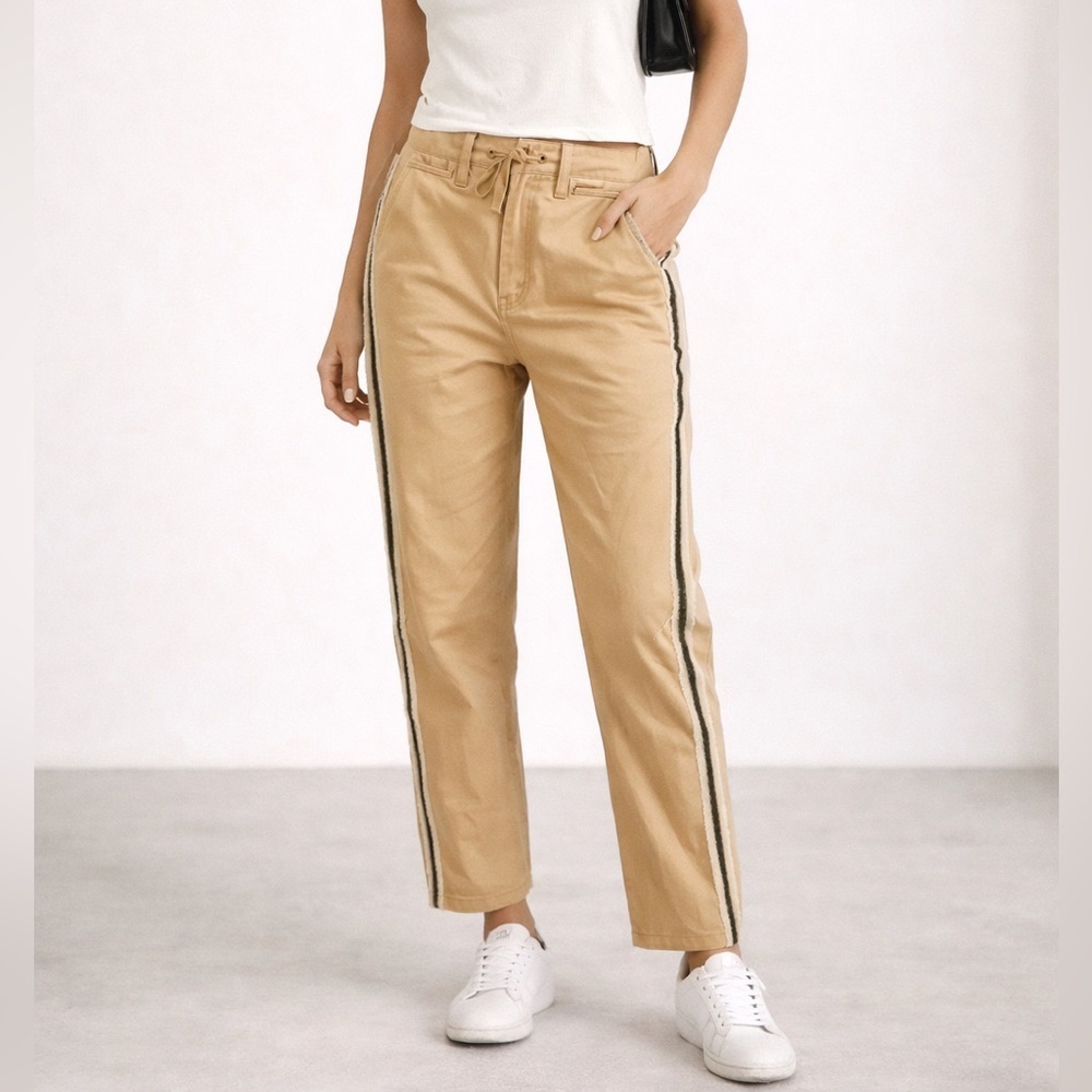 ZARA Tan Stripe Pants – Side Stripe Trouser – Casual Chic